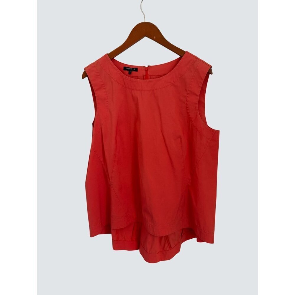 Lafayette 148 New York Coral Sleeveless Top Size 14 Cotton Blend Back Zip Womens